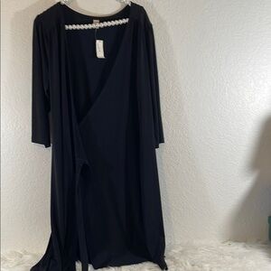 OLD NAVY V-Neck Waist-Defined Midi Wrap Dress Black Size XL NEW